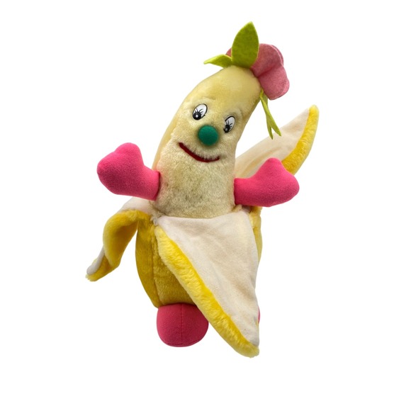 Vintage Goffa Banana 12" Plush Garden Friends Doll Flower Hat Fruit Yellow Face - Picture 1 of 6